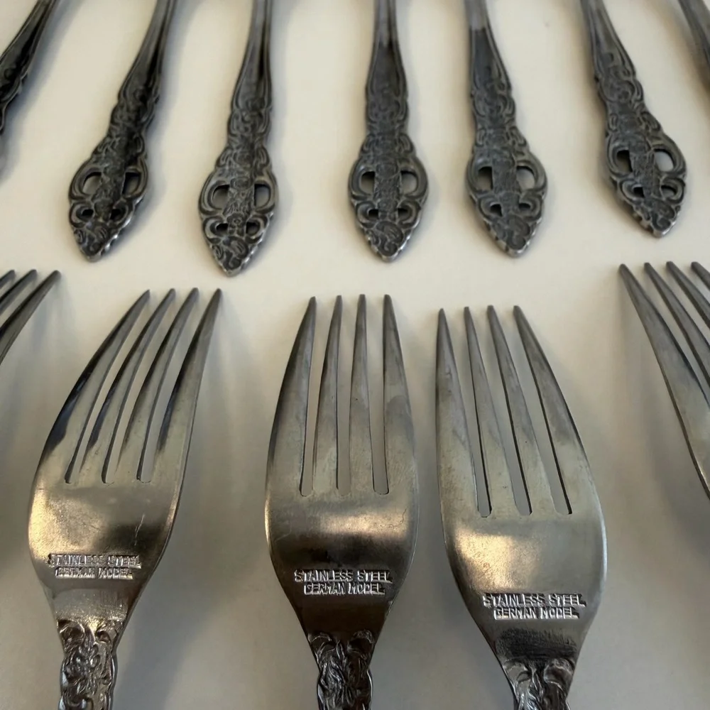 German Model Stainless Steel Appetizer Forks 17 pieces Vintage